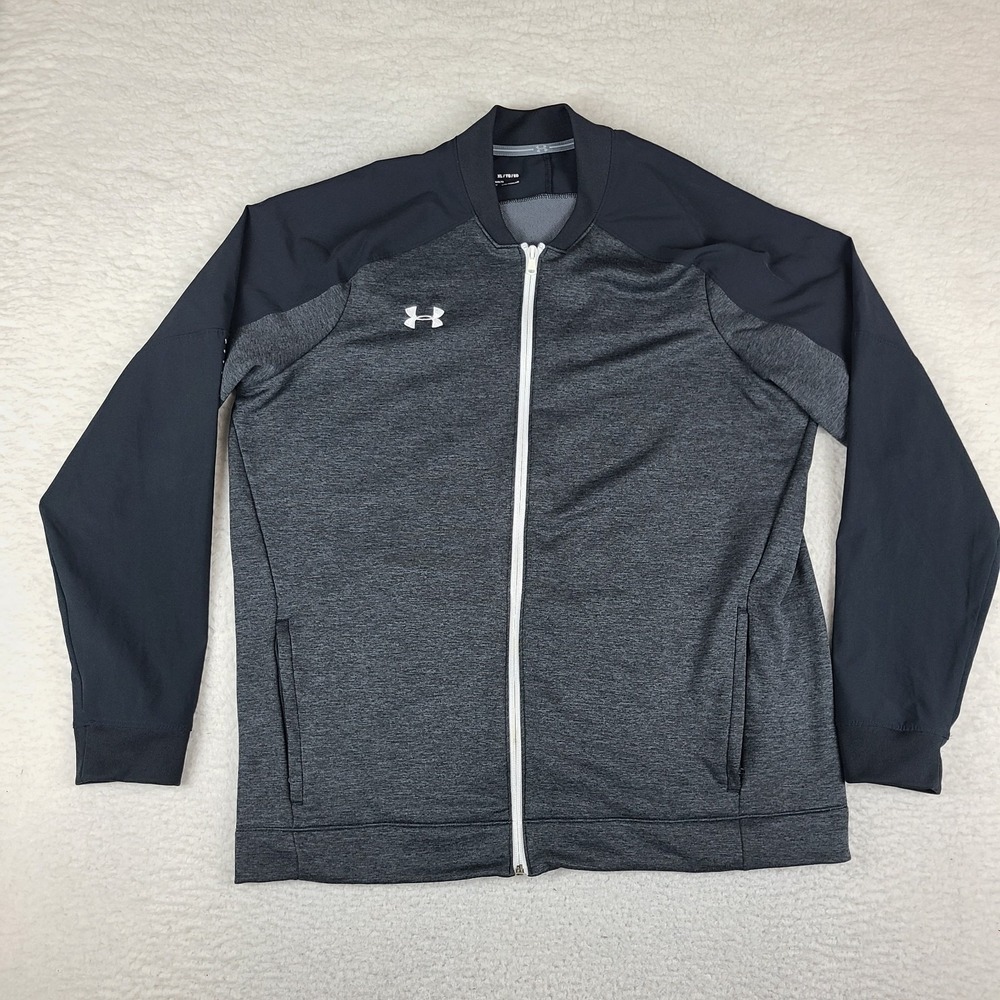 Under Armour Jacket XL Gray Black Loose Coldgear Full Zip Knit Warmup 1327203
